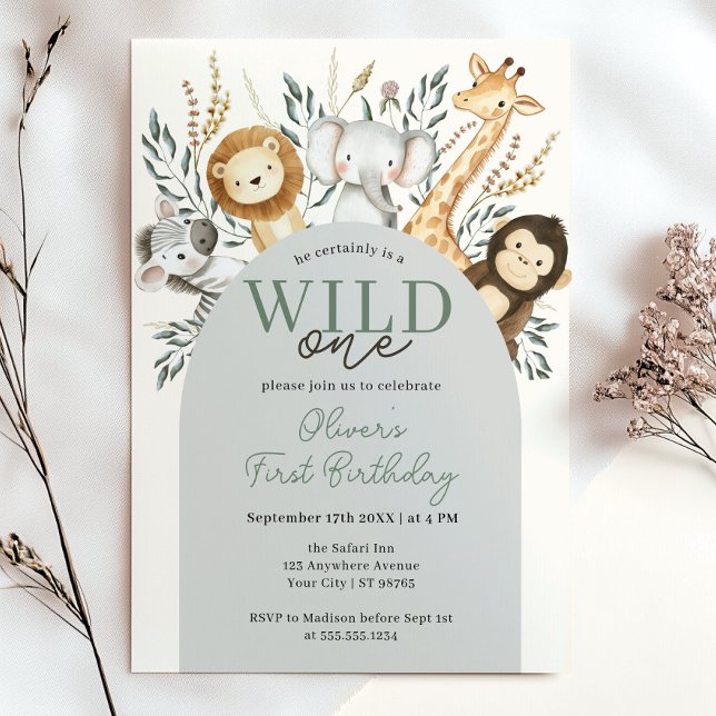 Tropical Safari Wild One Jungle Animals Geburtstag Einladung (Tropical Safari Wild One Jungle Animals Birthday Invitation)