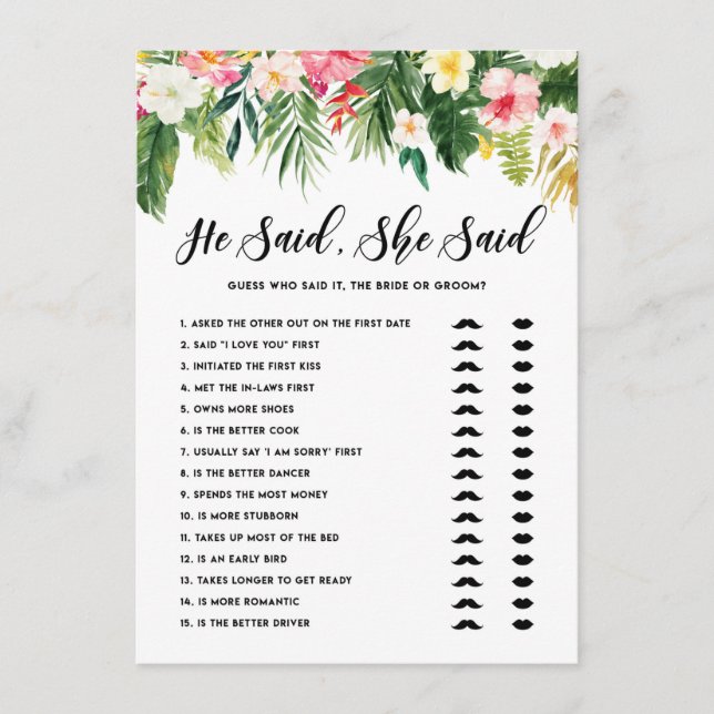 Tropical sagte er sagte, sie sagte Bridge oder Gam Begleitkarte (Vorderseite)