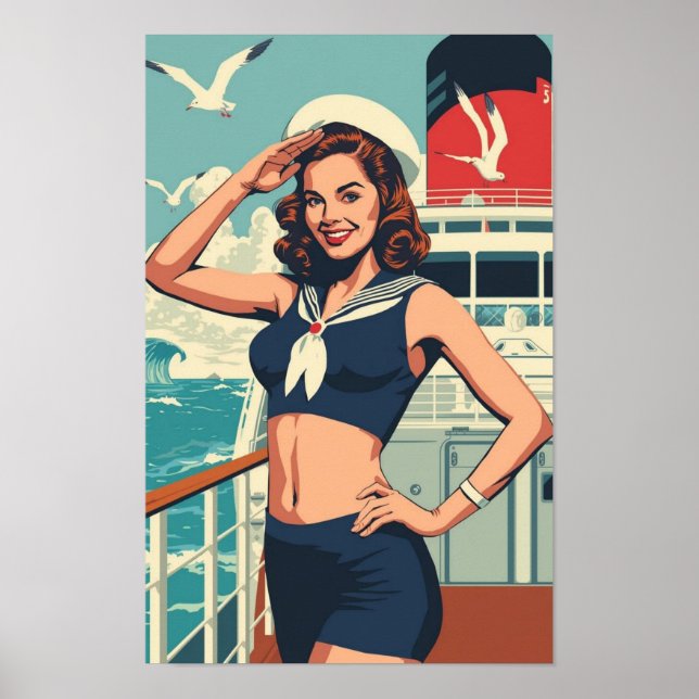 Tropical Sailor Pin-Up Girl – Retro 1950s Cruise  Poster (Vorne)