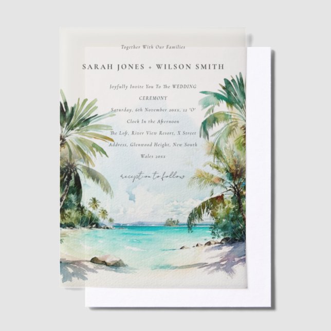 Tropical Sand Beach Watercolor Palmen Hochzeit (Versetzt)