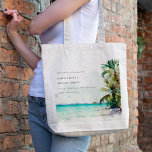 Tropical Sand Beach Watercolor Palmen Hochzeit Tragetasche<br><div class="desc">Tropical Watercolor Palm Trees Theme Collection.- Es ist eine elegante Skript Aquarell Illustration von tropischen Palmen an Strand perfekt für Ihre tropischen Strände Hochzeit & Party. Es ist sehr einfach, mit Ihren persönlichen Daten zu personalisieren. Wenn Sie ein anderes passendes Produkt oder eine Anpassung benötigen, wenden Sie sich bitte per...</div>
