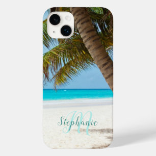 Tropical Sandy Beach Türkis Monogram Palm Tree Case-Mate iPhone 14 Plus Hülle
