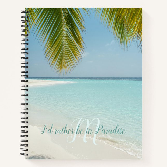 Tropical Sandy Beach Türkis Typografie Palm Notizbuch (Vorderseite)