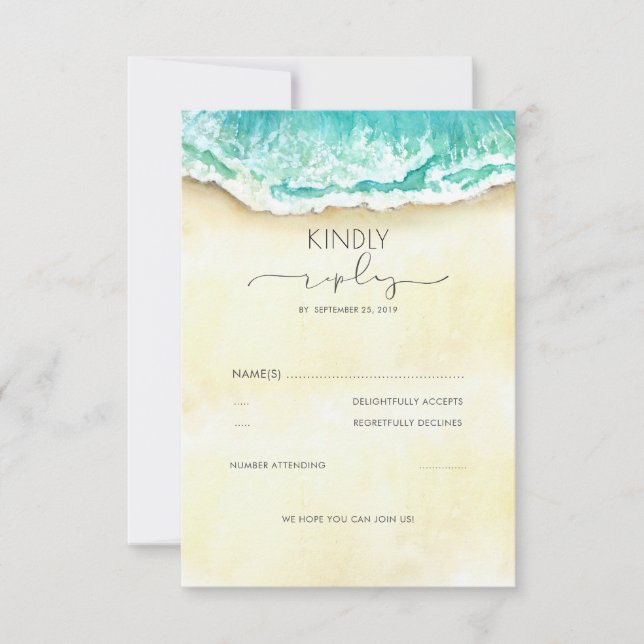 Tropical Sandy Beach Wedding UAWG RSVP Karte (Vorderseite)