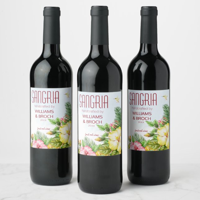 Tropical Sangria Wedding Weinetikett (Flaschen)