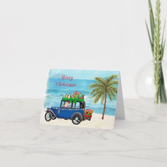 Tropical Santa Christmas Card Dankeskarte (Vorderseite)