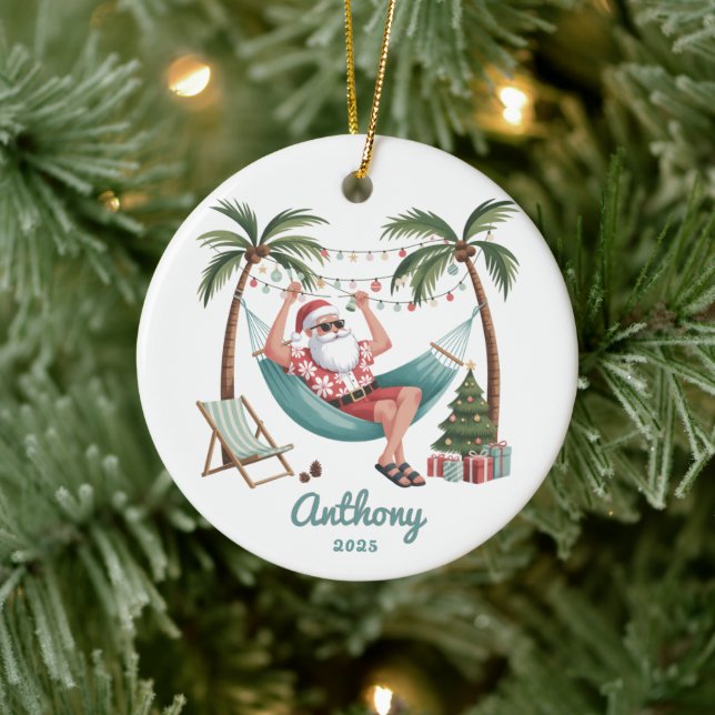 Tropical Santa Christmas Keramik Ornament (Baum)