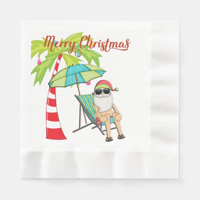 Tropical Santa Christmas Paper Napkins Serviette (Vorderseite)