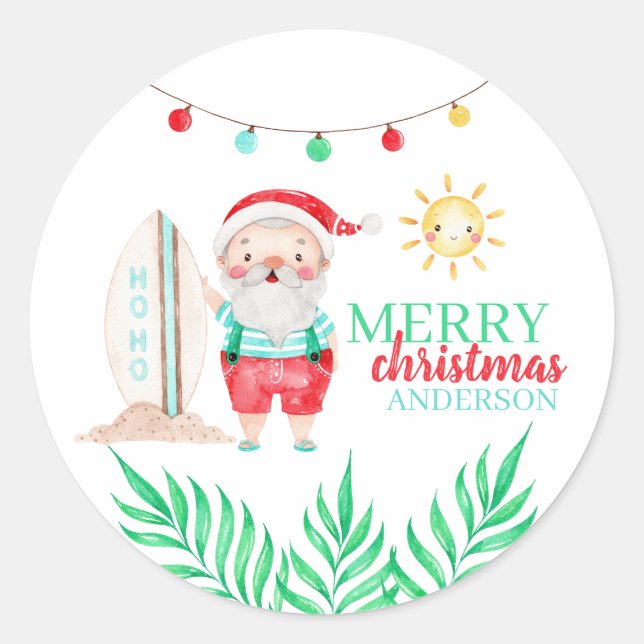 Tropical Santa Christmas Sticker (Vorderseite)