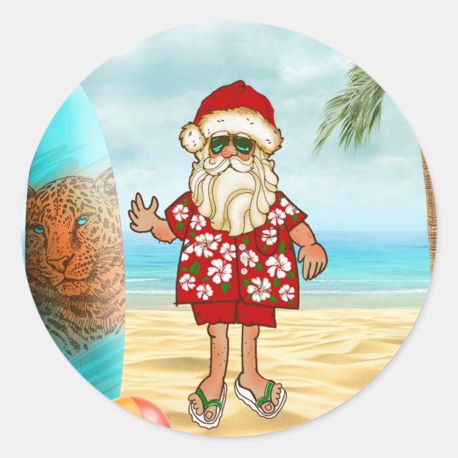 Tropical Santa Christmas Sticker (Vorderseite)