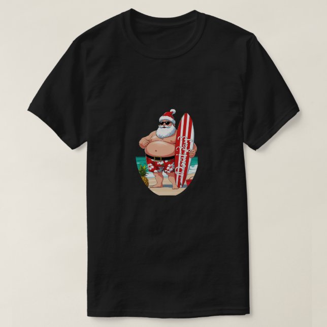 Tropical Santa Christmas – Surfing Holiday Beach D T-Shirt (Design vorne)