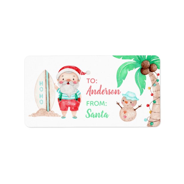 Tropical Santa Gift Tag Aufkleber Adressaufkleber (Vorne)