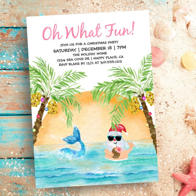 Tropical Santa Mermaid Was Spaß Weihnachten Party Einladung (Von Creator hochgeladen)