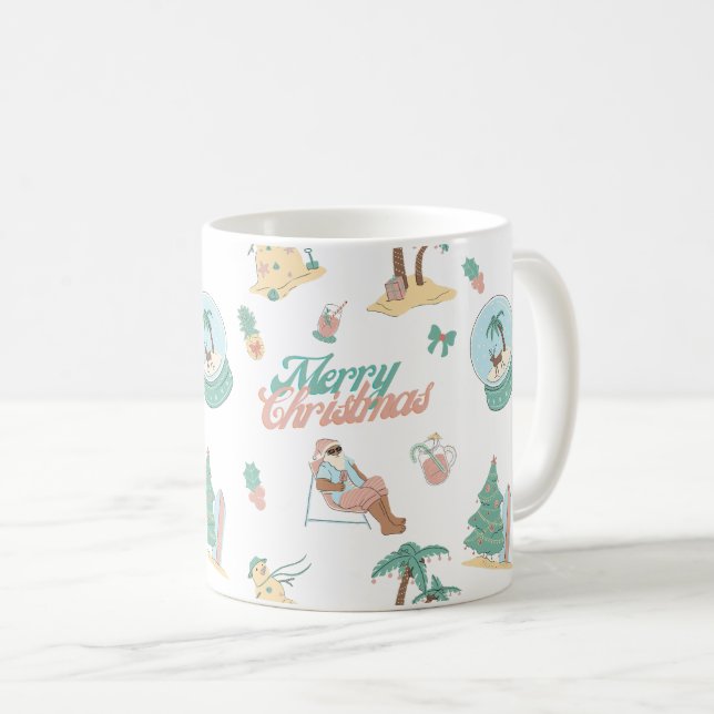 Tropical Santa Merry Weihnachtsfeier Tasse (VorderseiteRechts)