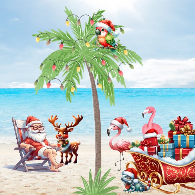 Tropical Santa & Rudolf Beach Weihnachtsfest Party Kissen (Von Creator hochgeladen)