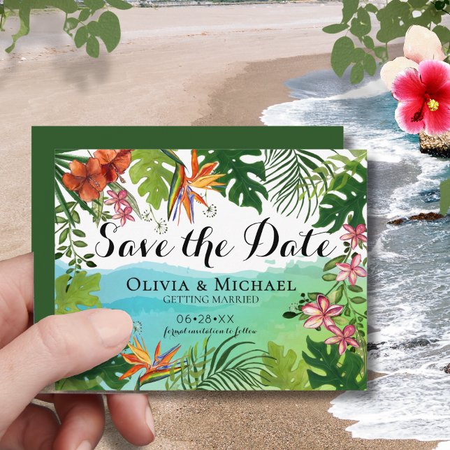 Tropical Save the Date Card Watercolor Hibiscus  (Tropical Save the Date Card Watercolor Hibiscus )