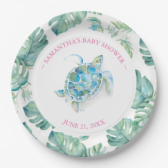 Tropical Sea Turtle Baby Shower Paper Plate Pappteller (Vorderseite)