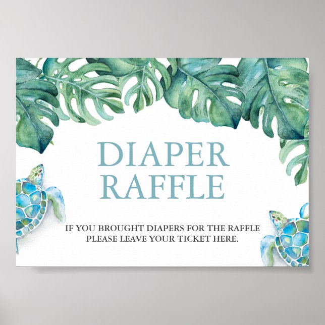 Tropical Sea Turtle Diaper Raffle Baby Shower Sign Poster (Vorne)