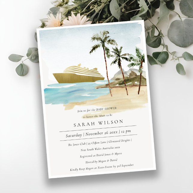 Tropical Seascape Palm Cruise Baby Dusche einladen Dankeskarte (Von Creator hochgeladen)