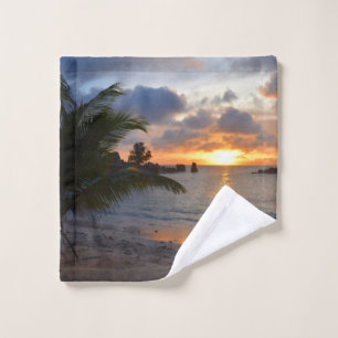Tropical Seychelles Island Palm Tree Beach Sonnenu Waschlappen
