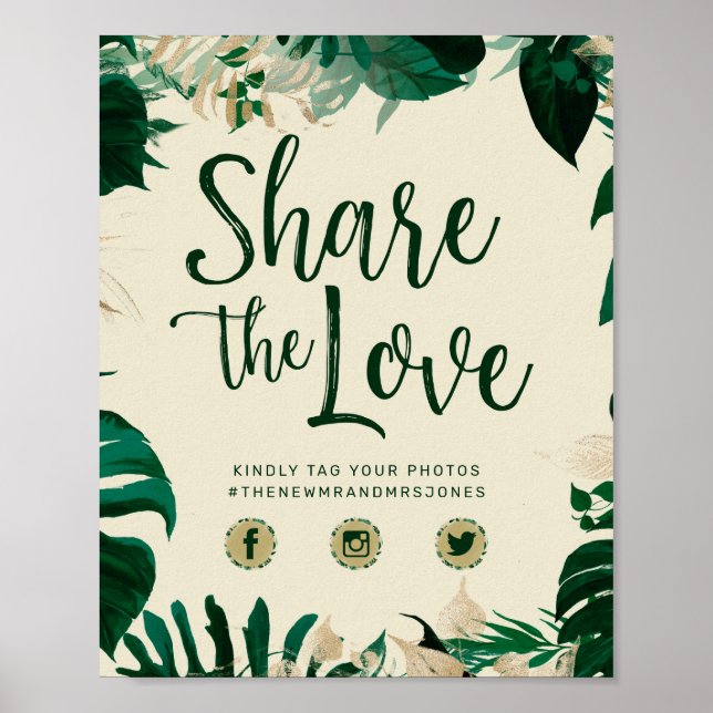 Tropical Share Liebe Foto Hashtag Hochzeitssign Poster (Vorne)
