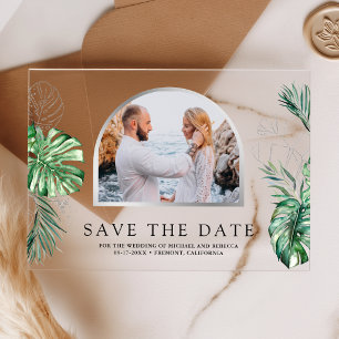 Tropical Silver Palm Foto Hochzeit Vormerkung Acryleinladungen