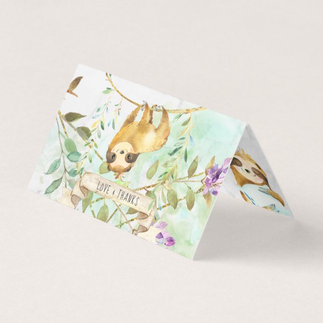 Tropical Sloth | Babydusche Vielen Dank Visitenkarten (Vorderseite)