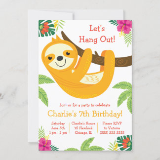 Tropical Sloth Birthday Party Einladung