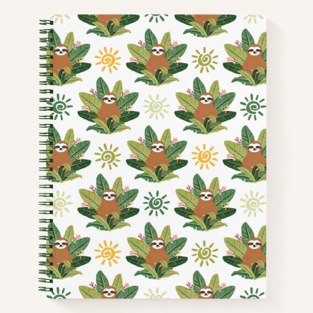 Tropical Sloth Pattern Notizbuch (Vorderseite)