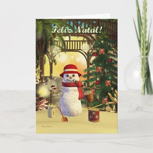 Tropical Snowman Merry portugiesische Karte (Vorderseite)