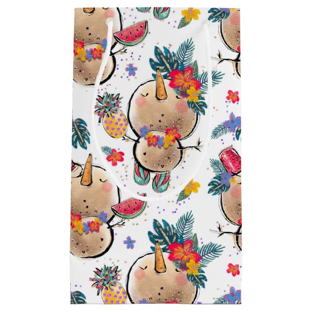 Tropical Snowman White Christmas Bag Kleine Geschenktüte (Vorderseite)