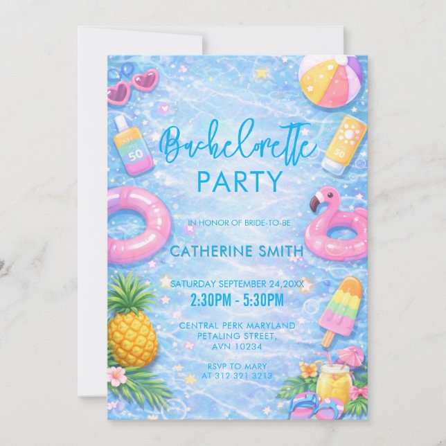 Tropical Sparkle Bachelorette Pool Party Einladung (Vorderseite)