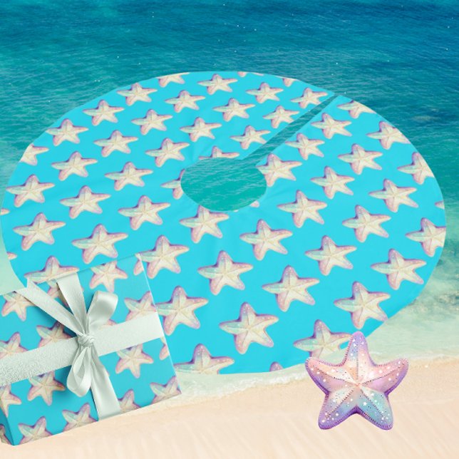 Tropical Sparkling Starfish Christmas Holiday  Polyester Weihnachtsbaumdecke (A sparkly starfish Christmas tree skirt!)