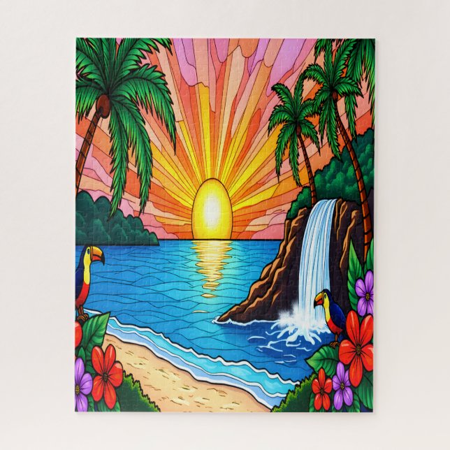 Tropical Stained Glass Inspired Puzzle (Vertikal)