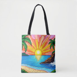 Tropical Stained Glass Sunset Tote Bag  Tasche
