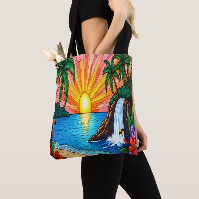 Tropical Stained Glass Sunset Tote Bag  Tasche (Von Nahem)