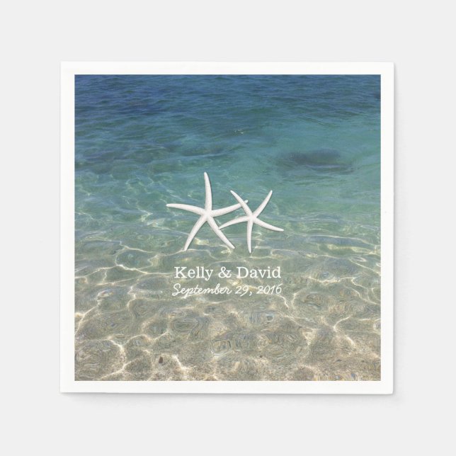 Tropical Starfish Individuelle Name Beach Hochzeit Serviette (Vorderseite)