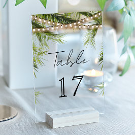 Tropical String Light Wedding Acrylic Table Number Acryleinladungen