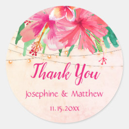 Tropical String Lights Floral Wedding Vielen Dank Runder Aufkleber