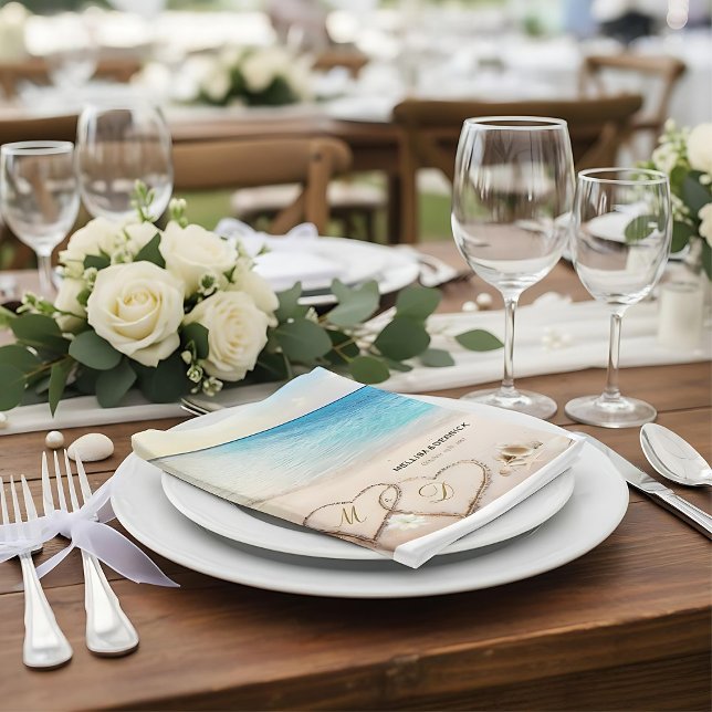 Tropical Summer Beach Heart Shore Hochzeitsnapkins Serviette (Von Creator hochgeladen)