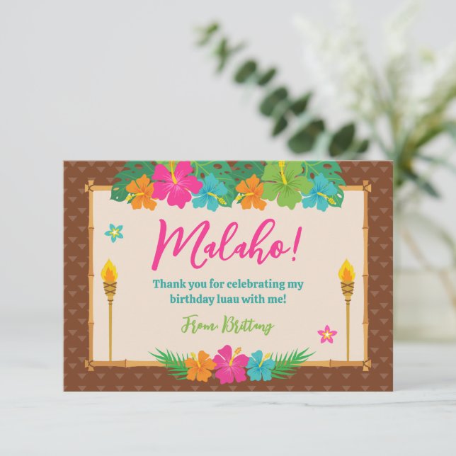 Tropical Summer Beach Luau Birthday Dankeskarte (Stehend Vorderseite)