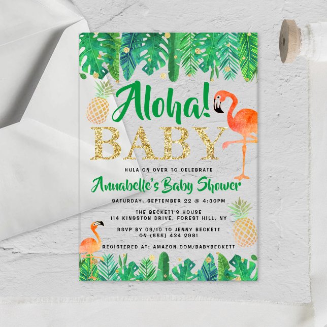 Tropical Summer Beach Luau Boys Baby Dusche Acryleinladungen (Von Creator hochgeladen)