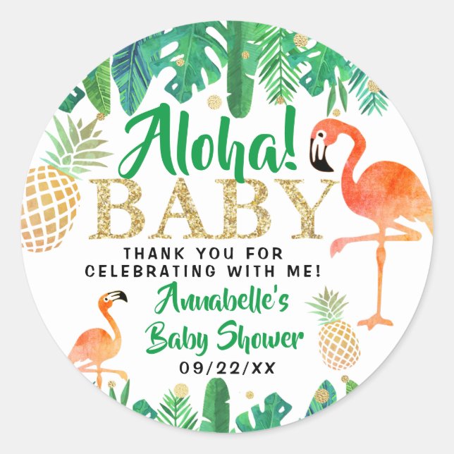 Tropical Summer Beach Luau Boys Baby Dusche Runder Aufkleber (Vorderseite)