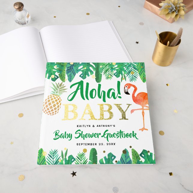 Tropical Summer Beach Luau Boys Babydusche Real Gästebuch (Vorderseite Offen)