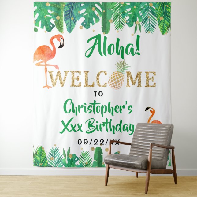 Tropical Summer Beach Luau Boys Birthday Wandteppich (Beispiel)