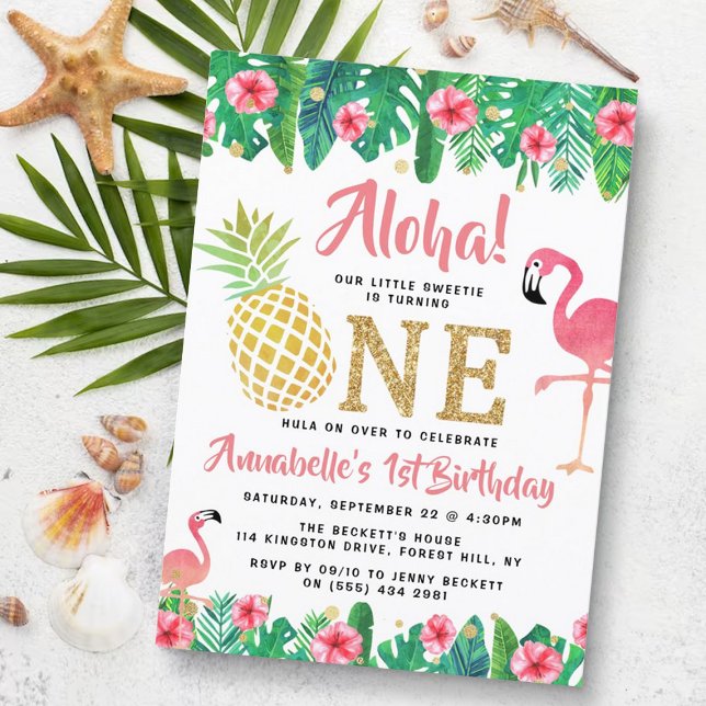 Tropical Summer Beach Luau Girls 1. Geburtstag Einladung (Von Creator hochgeladen)