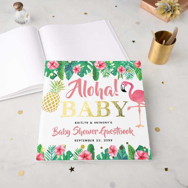 Tropical Summer Beach Luau Girls Babydusche Real Gästebuch (Vorderseite Offen)