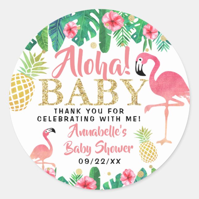 Tropical Summer Beach Luau Girls Babydusche Runder Aufkleber (Vorderseite)