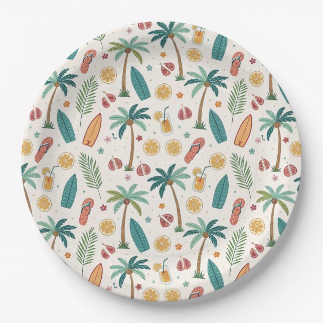 Tropical Summer Beach Pattern (1) Pappteller (Vorderseite)