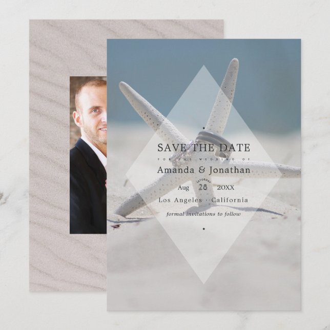 Tropical Summer Beach Wedding Foto Save The Date (Vorne/Hinten)